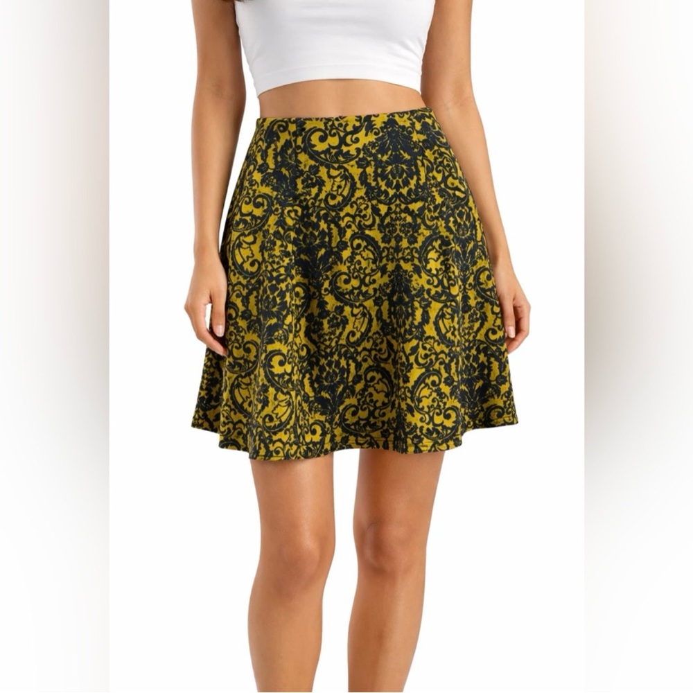 Maeve Anthropologie Yellow Navy Blue Eliza Tapestry Circle Skirt Women’s Small
